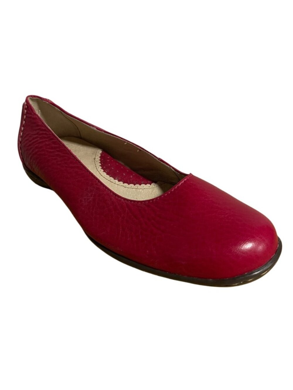 Lands End Red Leather Slip On Ballet Flats Size 7B Womens Comfort Shoes